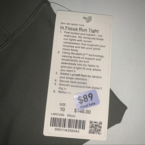 NWT In Focus Run Tight (Zoned In) Sz 10 Olive Grn - Picture 4 of 4